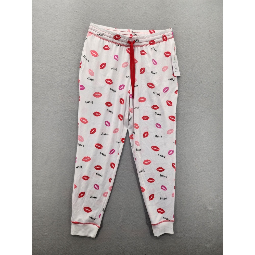 Joyspun Kisses Lips Hacci Jogger Pajama Pants White Red Pink Womens Medium 8-10